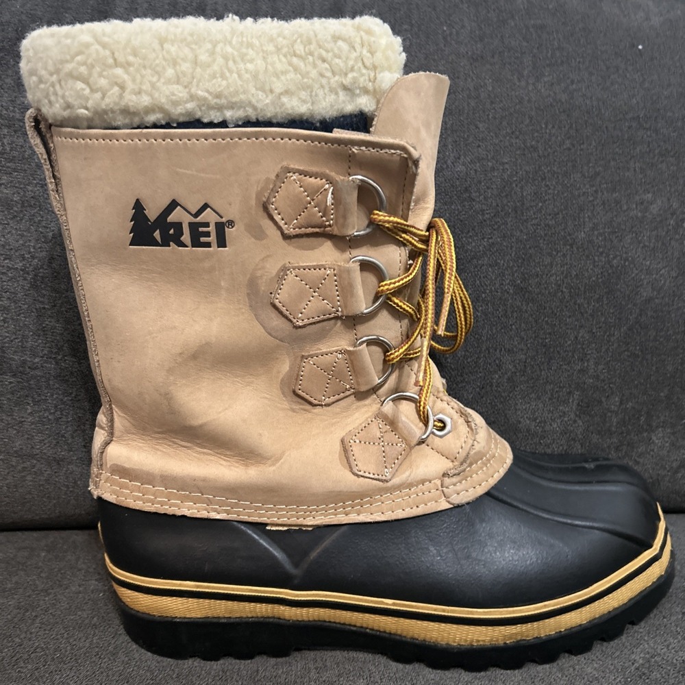 REI Duck Boots Mens 8 Tan Black Packer Winter Snow Insulated Sherpa Lined Boots